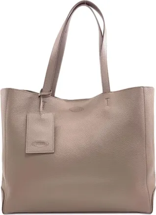 Tod's Grayish Leather Tote Bag (Pre-Owned)