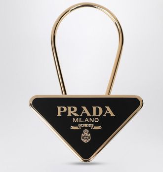 Prada Black/gold enamelled metal key ring