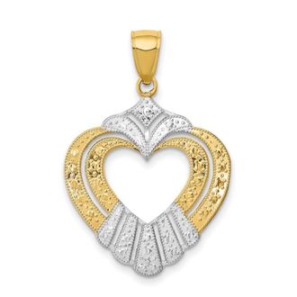 Diamond2Deal 14k Yellow Gold Rhodium Cut-Out Heart Charm