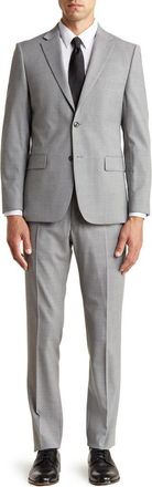 Tommy Hilfiger Classic Fit Light Grey Grid Print Wool Blend Suit at Nordstrom Rack, Size 38Regular