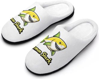 Generic Lemon1 Shark Funny Mens Slippers Cotton Warm House Shoes Memory Foam Sandals Print Size 7-14