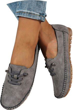 Generic Womens Suede Lace Up Ballet Flat Fashion Flat with Adjustable Laces Comfortable Casual Dress Shoes for Women, Everyday Shoes with Cushioned Insole (Gr