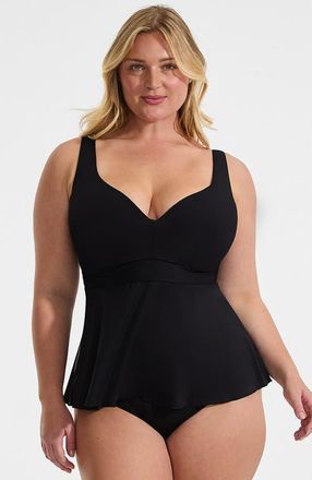 Lands End Sweetheart Belted Flutter Tankini in Black at Nordstrom, Size 20W