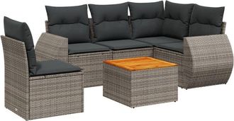 vidaXL Vidaxl - Set De Muebles De Jard&iacute;n 6 Pzas Y Cojines Rat&aacute;n Sint&eacute;tico Gris