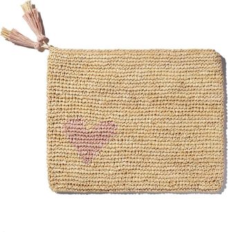 Aerin Heart Raffia Zip Pouch