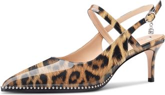 Castamere Mid Kitten Heels for Women Ankle Strap Slingback Beaded Pumps Close Pointed Toe Adjustable Buckle Dress Heeled Sandals 6.5 CM Heels Brown Leopard 2.5 