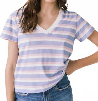 Chaser Womens V-Neck Tee In Pastel Stripe