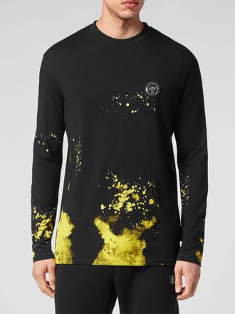 Plein Sport Long-Sleeved Cotton T-shirt with Abstract Graphic Print