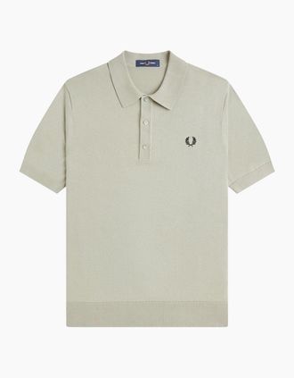 Fred Perry Mens Fred Perry Cotton Knitted Polo Shirt - Green - Size: 42