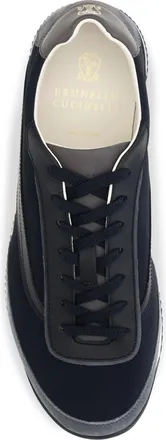 Brunello Cucinelli Mens Lace-Up Sneakers Blue Suede Shoes Flat