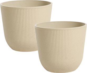 Beliani Conjunto De 2 Macetas De Jard&iacute;n Grandes Con Efecto Acanalado Tiestos Para Patio Beige Draba
