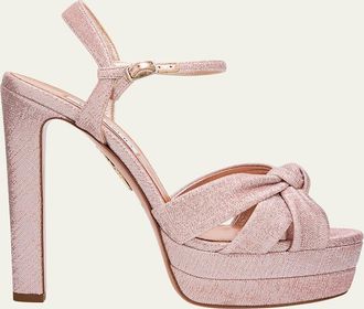 Aquazzura 130mm Nina Metallic Knot Platform Sandals