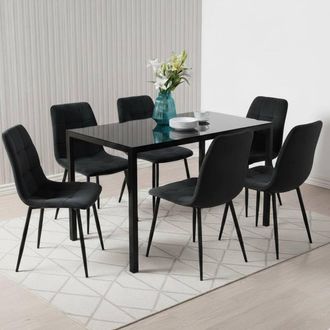 Kosy Koala Dining Table Set With 6 Black Tufted Velvet Chairs Dining Furniture | Size: 120 cm x 70 cm