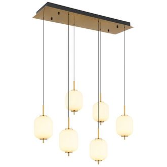 Netlighting Ewald Cluster Pendant Brass Coloured Opal Glass Shade 6x LED 3000K in Yellow