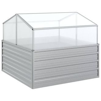 Berkfield Home Garden Raised Bed with Greenhouse 100x100x85 cm Silver | Size: 100 x 100 x 85 cm