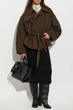 Christophe Lemaire Short Double-breasted Coat With Belt, Womens, Brown