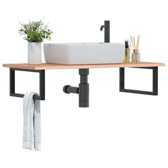 Berkfield Home Basin Shelf Wall Mounted Steel & Solid Wood Oak in Brown