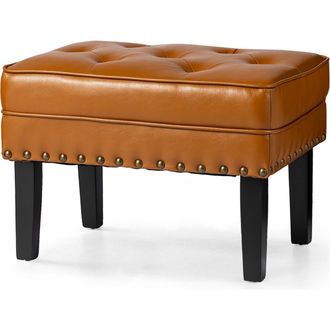 Glitzhome Mid-century Modern Faux Leather Button-tufted Accent Stool in Yellow at Nordstrom, Size Medium
