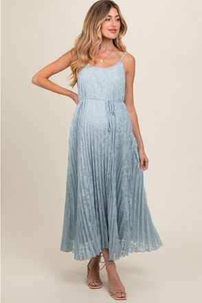 Pinkblush Floral Pleated Maxi Dress in Light Blue at Nordstrom, Size Medium