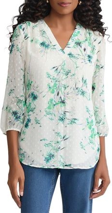 Jones New York Clip Dot Chiffon Top in White Sand Multi at Nordstrom, Size X-Large P
