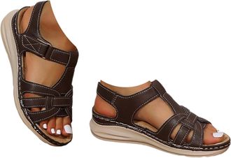 Generic Orthopedic Sandals Women Plantar Fasciitis Clearance Comfort Wedge Sandal Casual Summer Open Toe Ankle Strap Sandal Wide Fit Cushion Walk Leather Sand