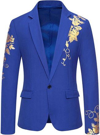 Generic Mens Black Floral Velvet Blazer, Slim Fit Single-Breasted Party Jacket, Gothic Style Luxury Evening Suit, Embroidered Detail for Unique Look, Perfect 