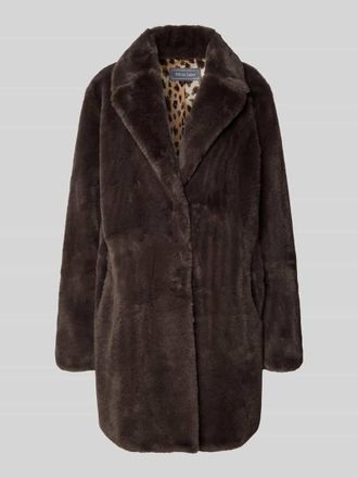 White Label Mantel mit Kunstfellbesatz in Dunkelbraun, Gr&ouml;&szlig;e 42