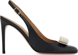 Ferragamo 90mm bow slingback pumps - women - Bos Taurus/Lambskin/Goat Skin/Calf Leather - 11.5C - Black