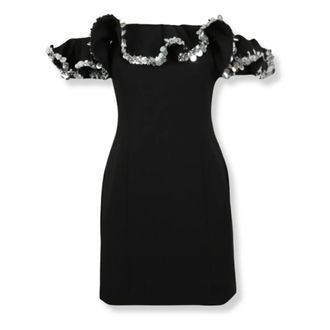 Rotate Rotate Birger Christensen, Kleedjes, Dames, Zwart, L, Leer, Cr&ecirc;pe Mini Ruffle Jurk