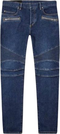 Balmain Versleten Blauwe Jeans - Heren - Slim Fit Jeans - Blauw - W32 - Katoen - Jeans