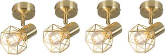 QAZQA Moderno Set De 4 Focos Art Deco Giratorios E Inclinables En Lat&oacute;n - Mosh Acero Redonda Adecuado Para Led Max. 4 X 40 Watt - Qazqa