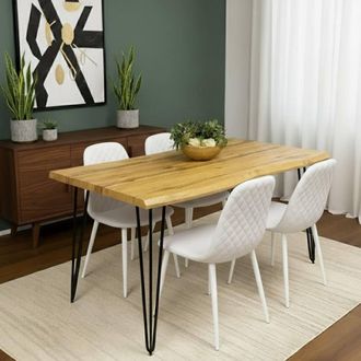 Kosy Koala Dining Table Set & 4 Faux Leather Chairs Dining Room Furniture in Brown