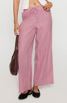 Princess Polly Holiday Tie Waist Wide Leg Pants in Red /White Stripe at Nordstrom, Size 6