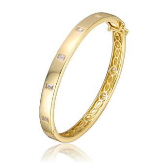 Rachel Glauber 14K Gold Plated with Bezel Set Clear Cubic Zirconia Bangle Bracelet