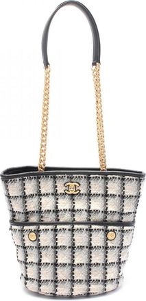 Chanel Black Gray Multi-Color Fabric Leather Tote Bag (Pre-Owned)