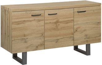 Beliani Modern 3 Door Sideboard Light Wood Storage Cabinets Metal Grey Base Timber