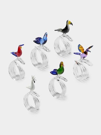 Casarialto Set of 6 Tropical Birds Hand-Blown Glass Napkin Rings