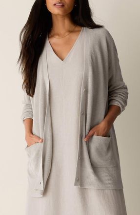 Eileen Fisher Organic Linen & Organic Cotton Cardigan in Undyed Natural at Nordstrom, Size Xx-Small