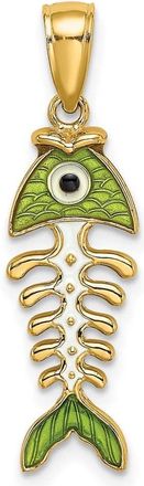 Diamond2Deal 14k Yellow Gold 3-D Green Enamel Fish Bone Charm Pendant