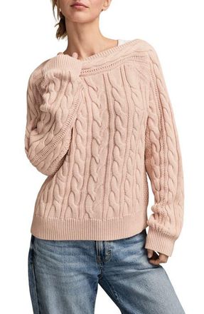 Lucky Brand Cable Stitch Boat Neck Cotton Sweater in Rose Smoke at Nordstrom, Size X-Small