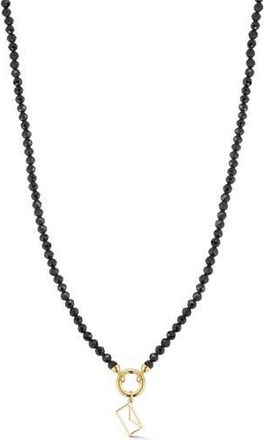 Ember Fine Jewelry 14K Yellow Gold Envelope Charm Beaded Necklace in Gold/onyx at Nordstrom Rack
