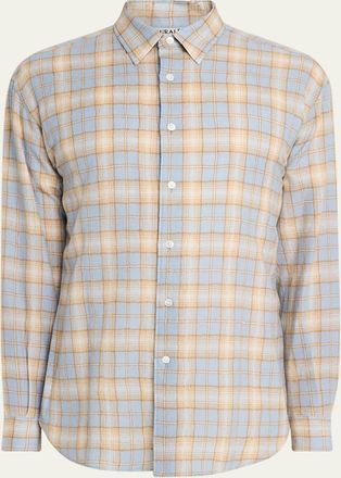 Auralee Mens Plaid Wool Button-Down Shirt