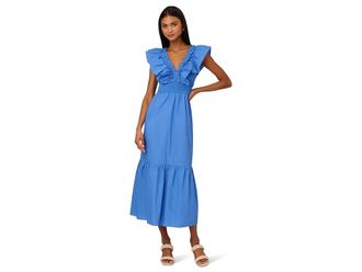Adrianna Papell Ruffle Front Maxi Dress Womens Dress Cool Water : 16, Cotton