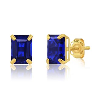 MAX + STONE 14k Yellow Gold Solitaire Emerald-Cut Gemstone Stud Earrings (7x5mm)