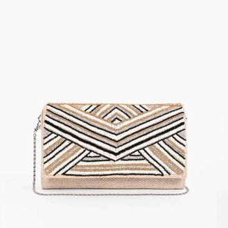 America & Beyond Womens Hand Beaded Clutch In Golden Glam