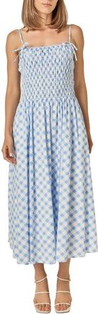 English Factory Checked Smocked Sleeveless Midi Dress in Powder Blue at Nordstrom, Size X-Small