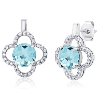 MAX + STONE Sterling Silver Clover Gemstone Stud Earrings with with White Topaz Accent