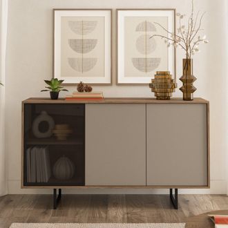 Dmora Alacena Capena, Aparador 3 Estantes, Apertura Batiente, 3 Puertas, 184x40x87h Cm Beige
