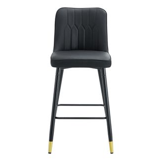 STILVORA Set De 2 Taburetes De Bar Con Respaldo Y Reposapi&eacute;s, Para Isla De Cocina Y Barra, Metal Y Piel Sint&eacute;tica, Negro