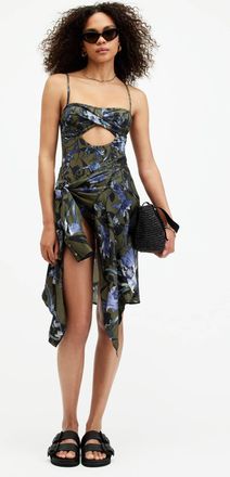 AllSaints Womens Recycled Polyamide Niki Floral Bandeau Cut-Out Swimsuit, Size: XS